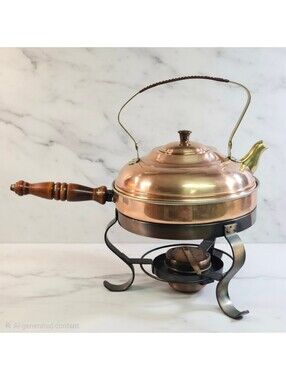 Vintage Metawa Holland Copper Kettle Chafing Dish Fondue Set MCM
